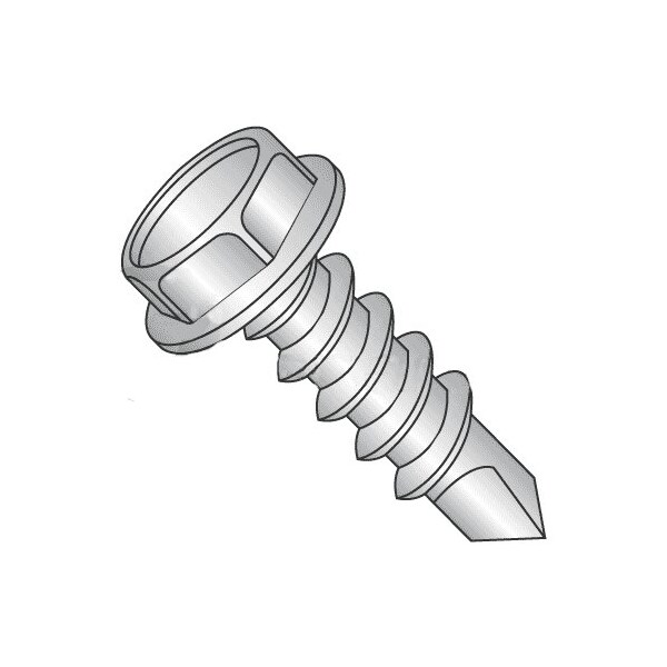Newport Fasteners Self-Drilling Screw, #14 x 1-1/4 in, 410 Stainless Steel Flange Hex Head External Hex Drive, 300 PK 682356-300 - main